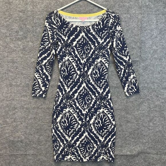 LILLY PULITZER Dress Supima Cotton Small Blue White Ophelia Onyx Reef Madness - Picture 2 of 15